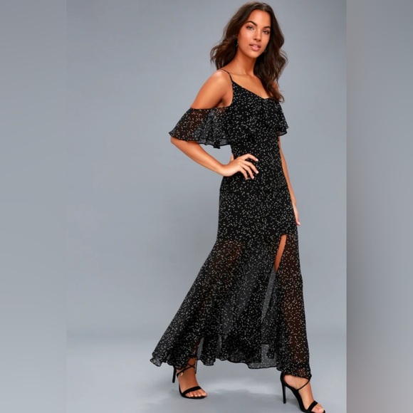 Keepsake Embrace Me Black Polka Dot One-Shoulder Maxi Dress - Picture 3 of 12